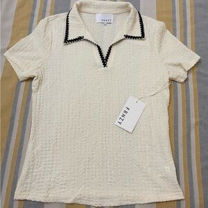 Women's Cream Textured Short Sleeve Top
